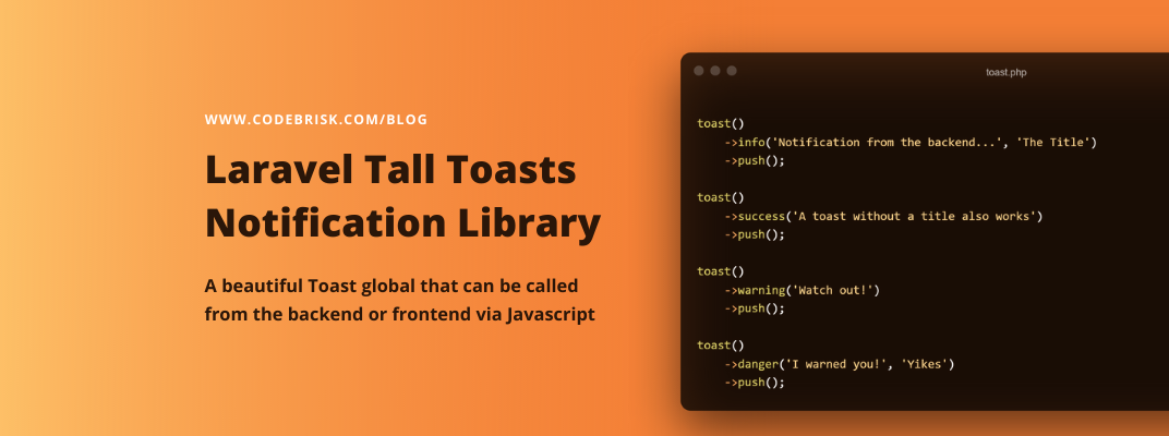 A Toast notification library for the Laravel TALL stack cover image